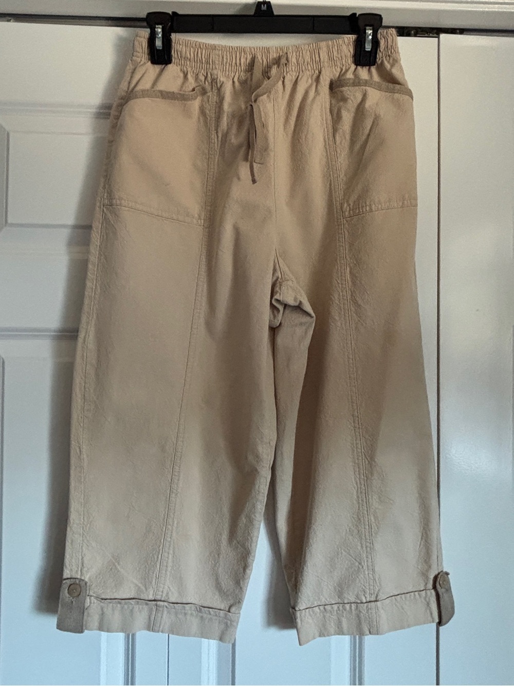 Vintage Rebecca Malone Beige Wide-Leg Crop Drawstring Pants